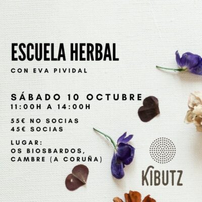 Escuela Herbal. Sábado 10 de octubre, 2026 a las 10:00h. Imparte Eva Pividal.